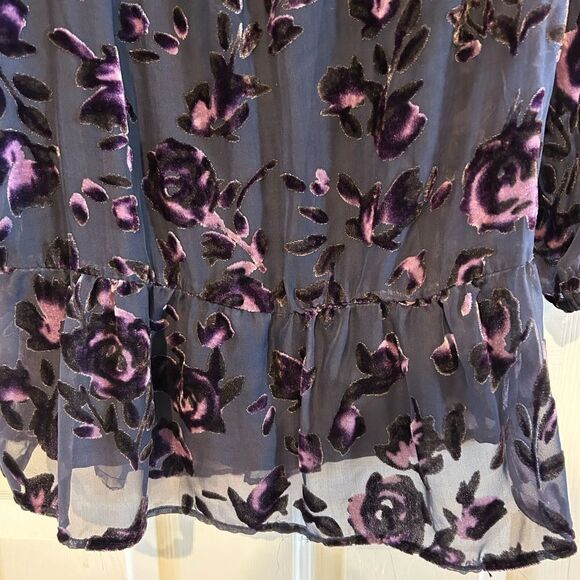 Vintage Navy Purple Velvet Burnout Sheer Boho Peasant Dark Fairy Blouse XL - Picture 8 of 13